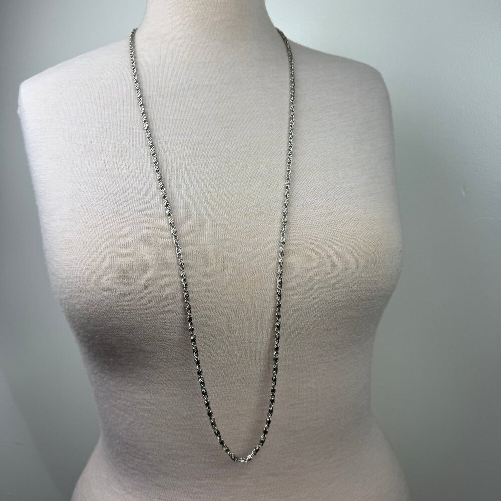Silver Tone Byzantine Chain Necklace 44"